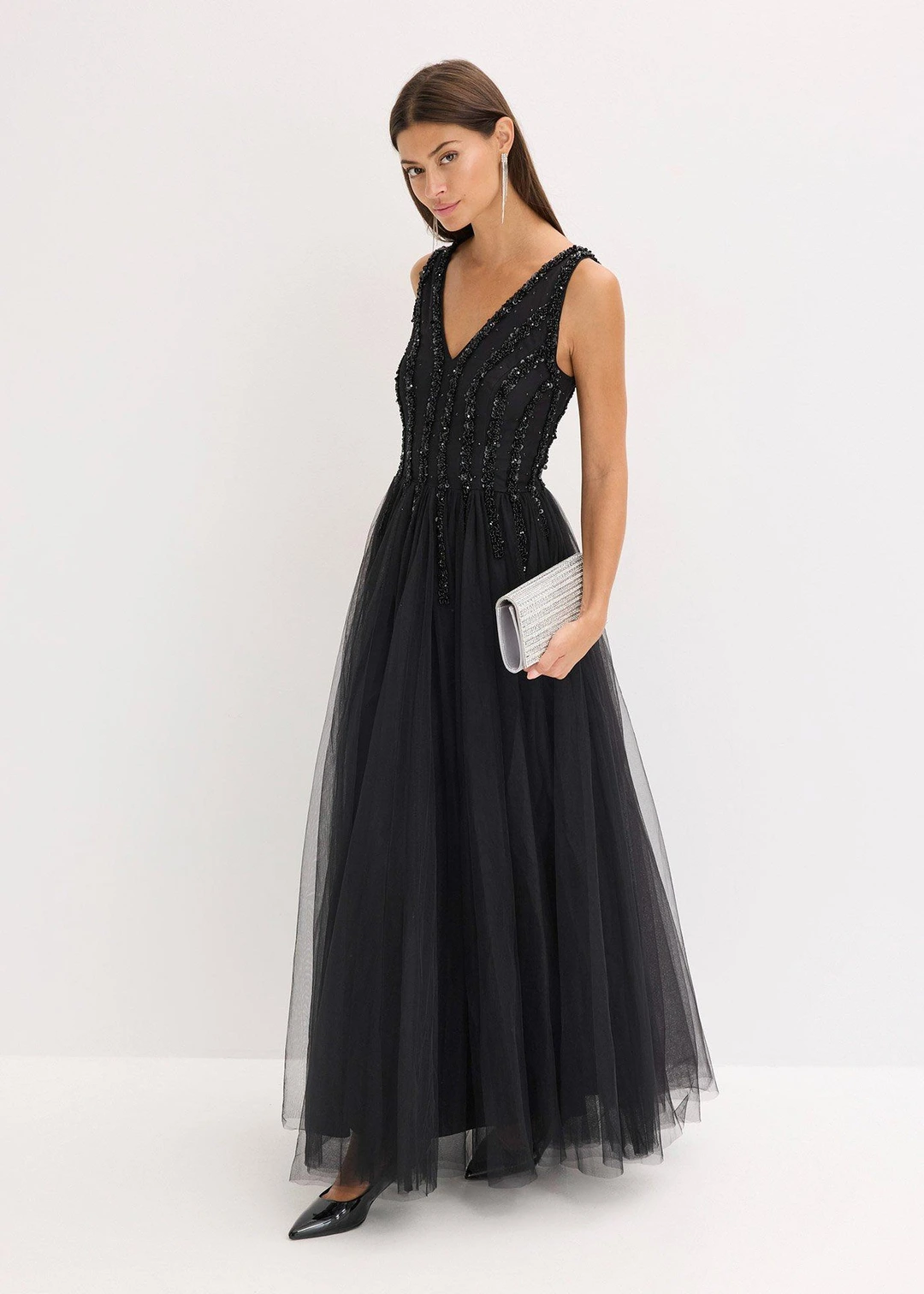 Robe longue en tulle fin avec sequins brodés - 2
