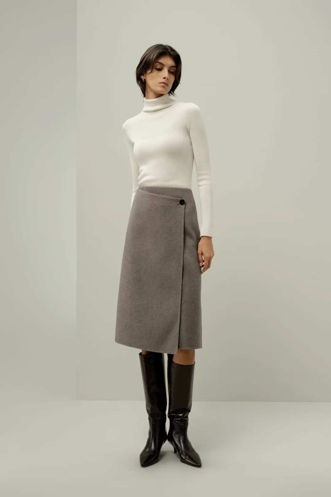 LILYSILK Jupe Femme en Laine et Soie Élégante à Drapé Asymétrique Americano 42