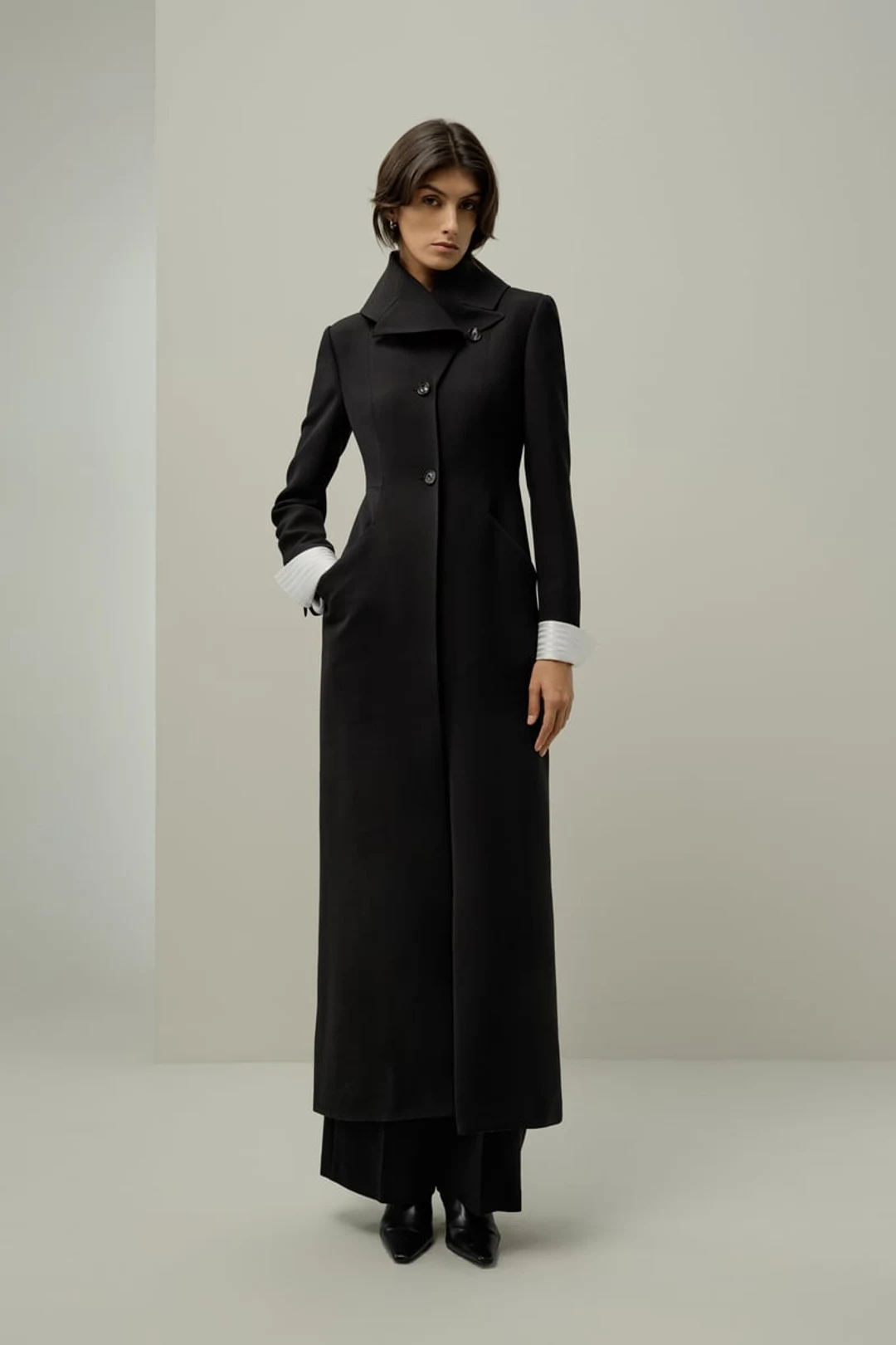 LILYSILK Manteau d'Hiver Femme en Soie et Laine Élégant Col Pétale de Lys Noir 38 - 2