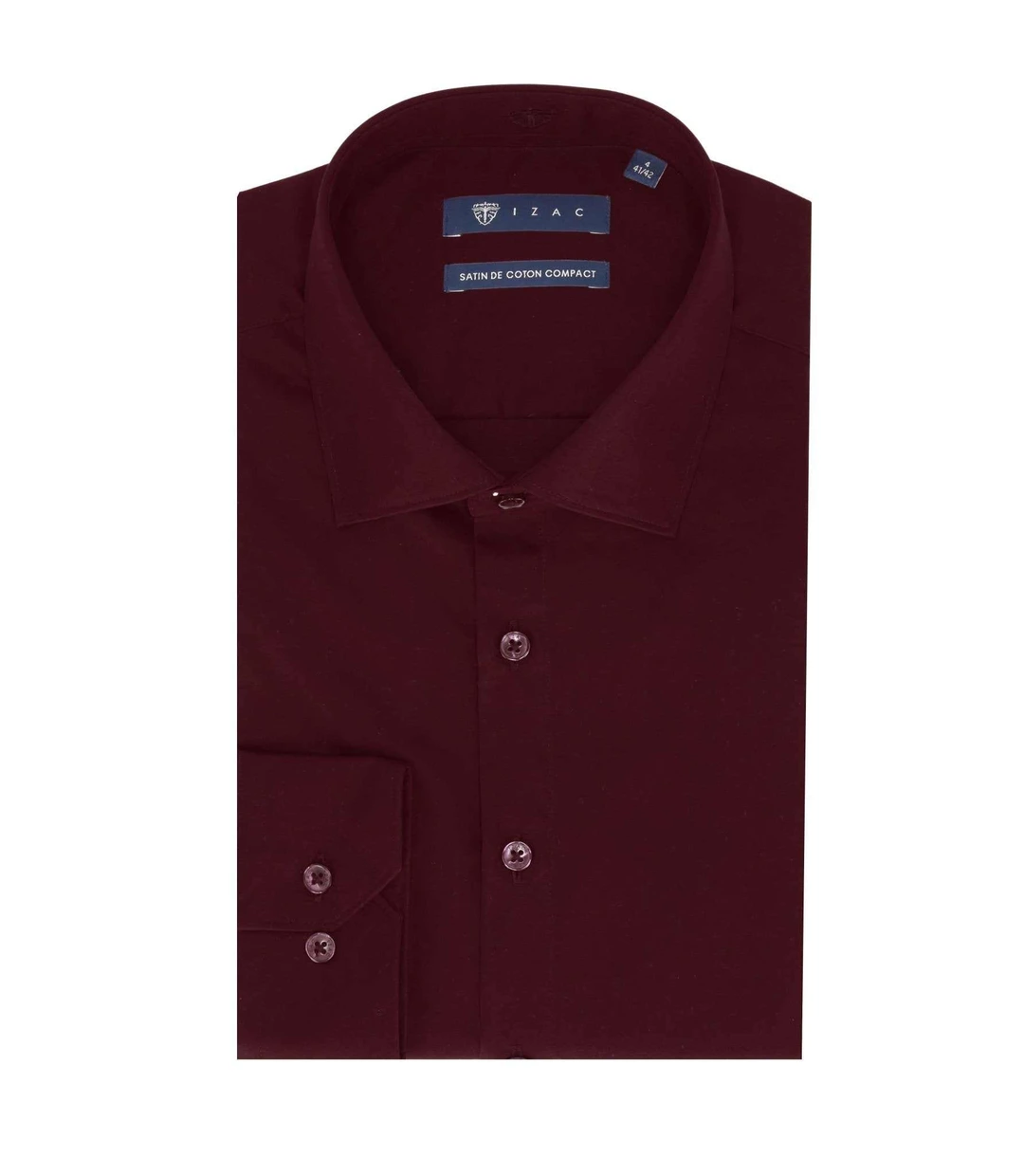 IZAC - Chemise slim en satin de coton bordeaux SATINSLIM