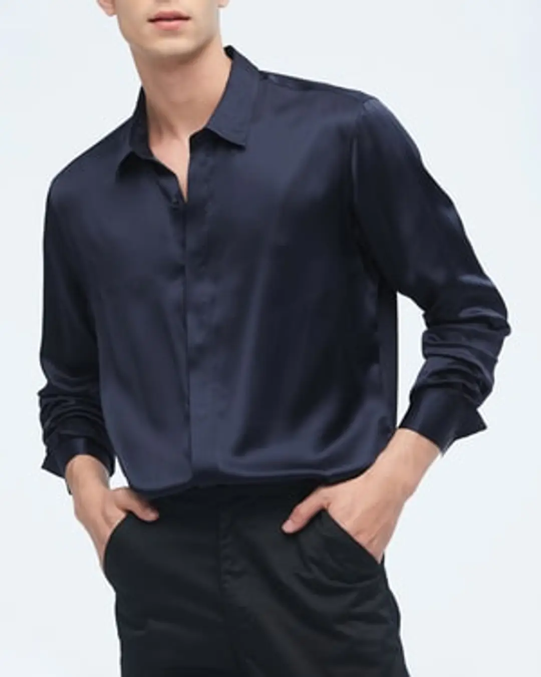 LILYSILK Chemise Classique en Soie à Manches Longues pour Hommes Noir XL