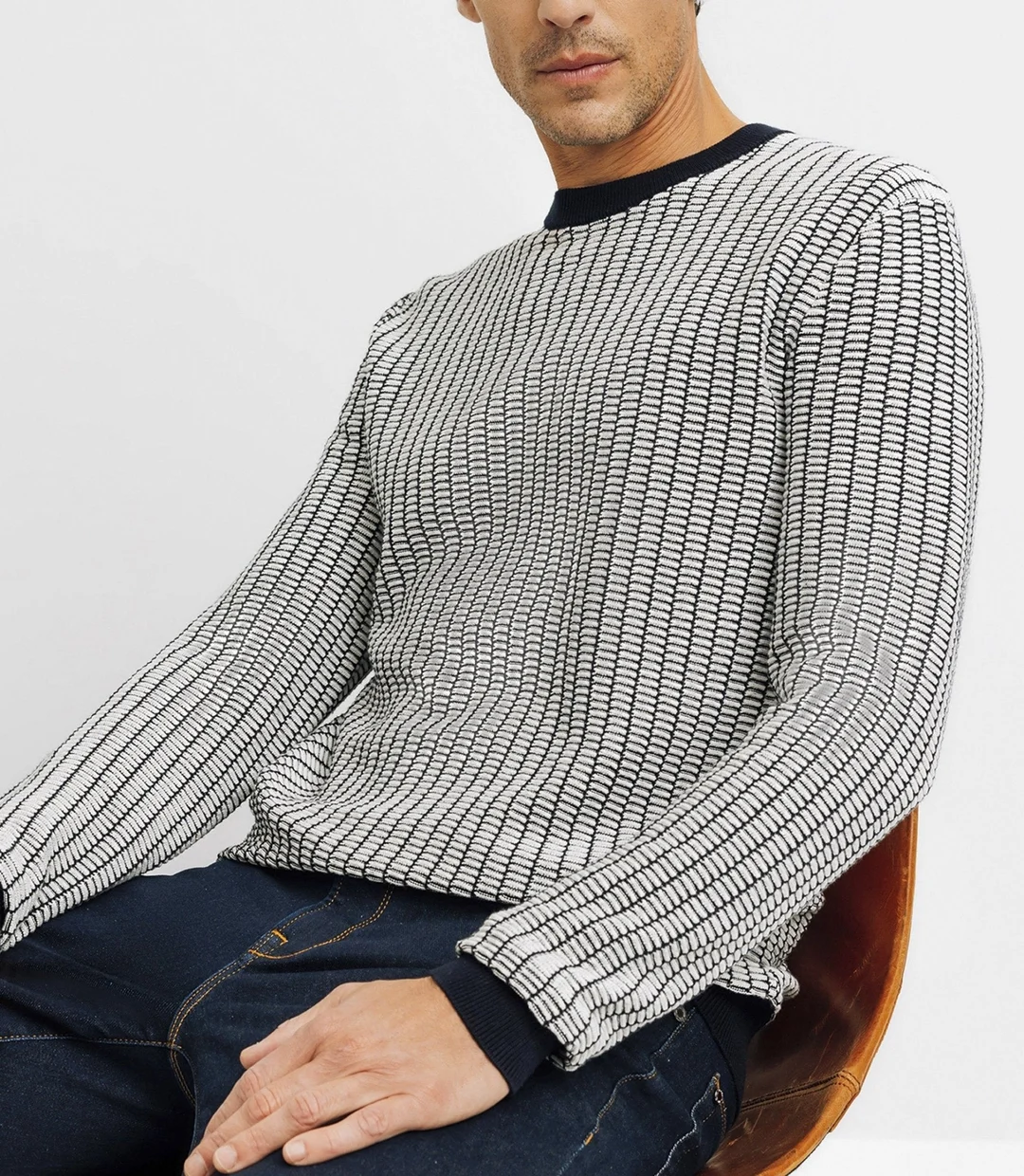 IZAC - Pull col rond bicolore marine
