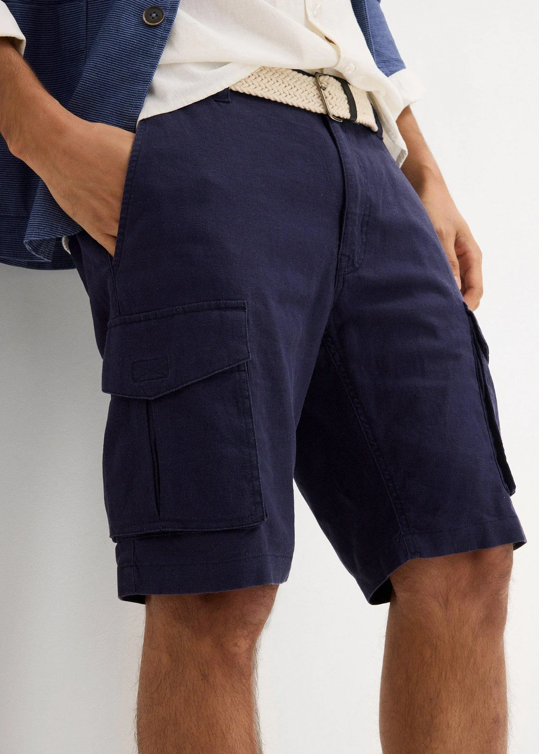 Bermuda cargo avec lin et ceinture, Regular - 3