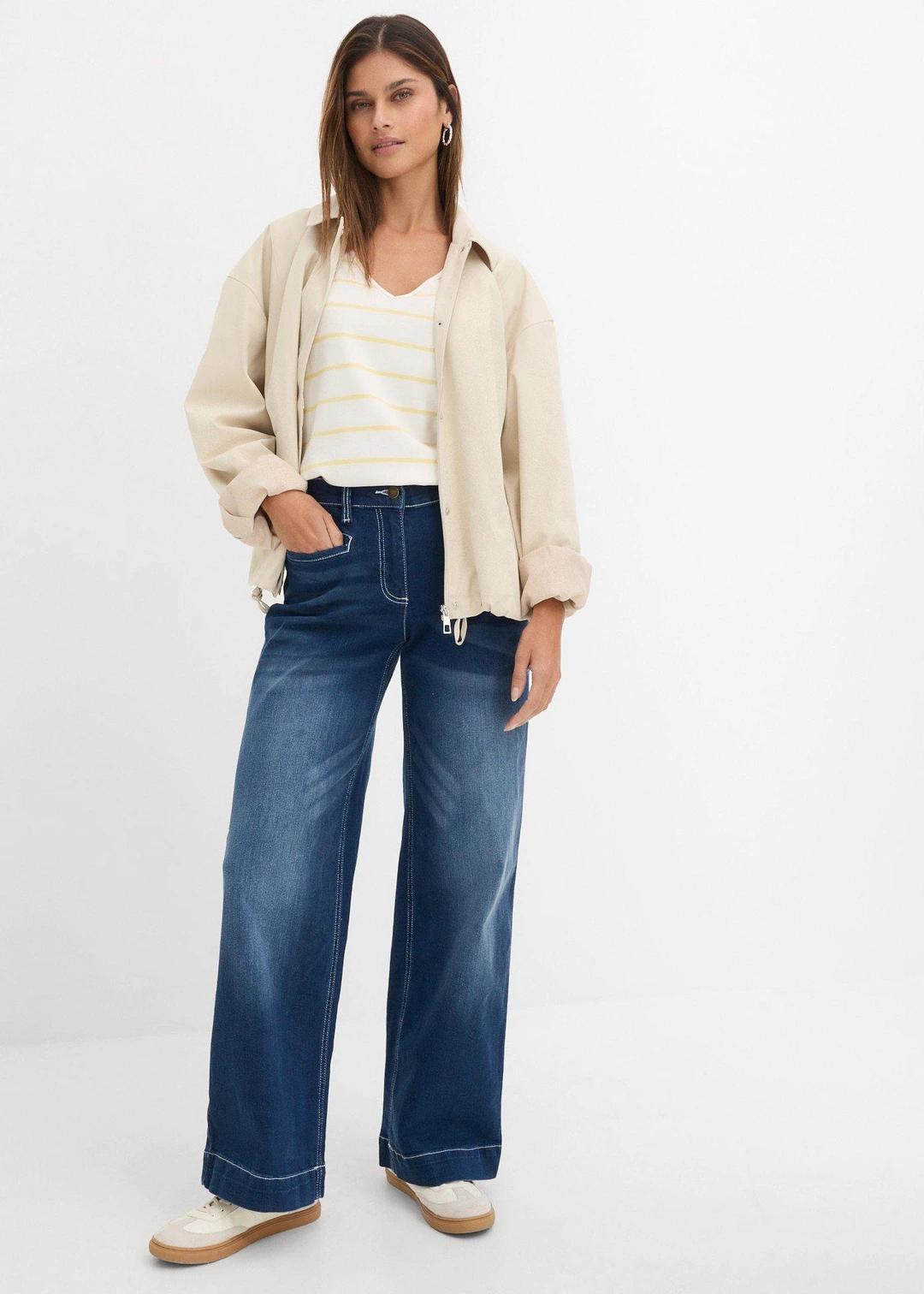 Jean large taille mi-haute élastiquée