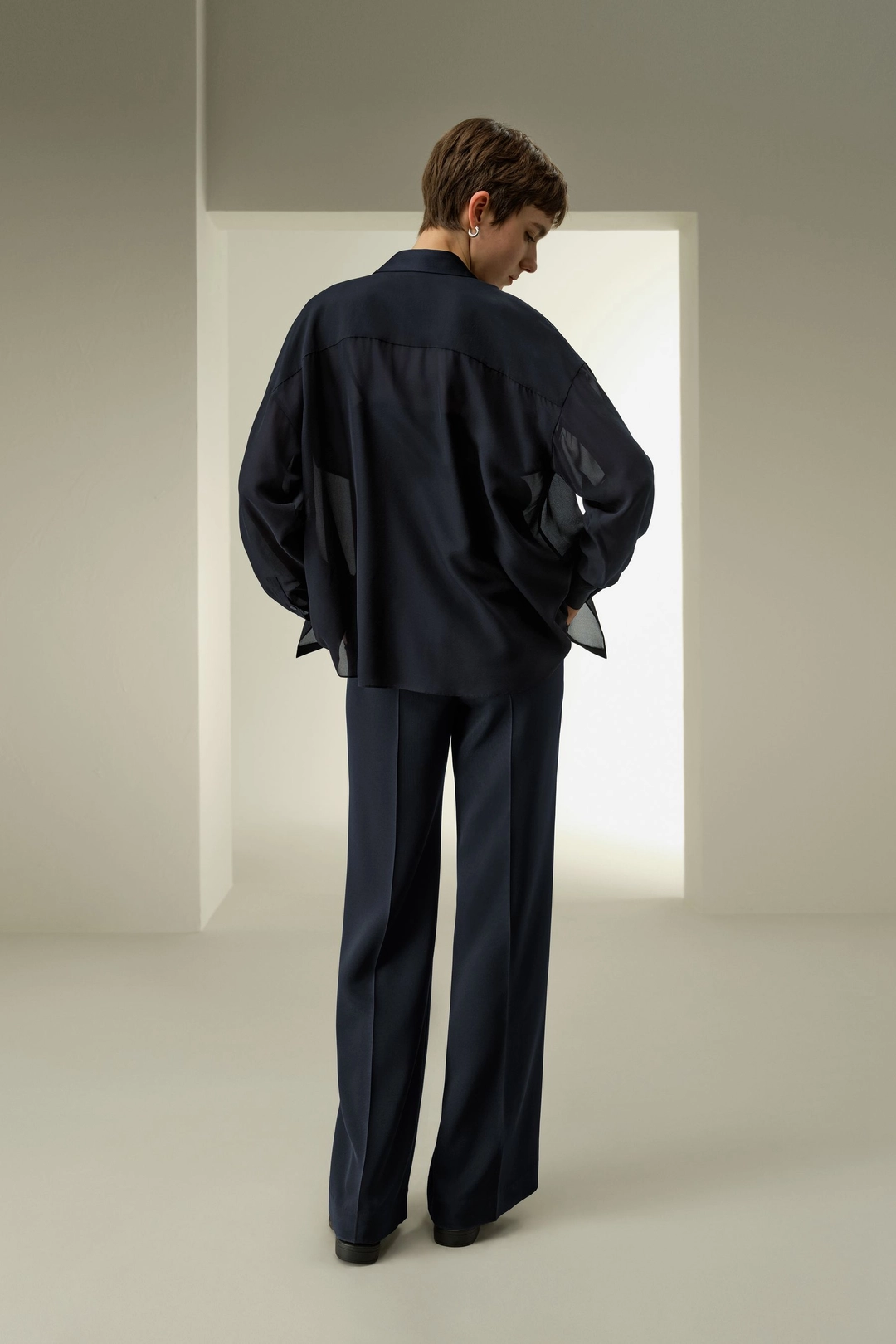 LILYSILK Blouse En Soie Semi-Transparent Mousseline De Soie Coupe Classique Bleu Minuit L