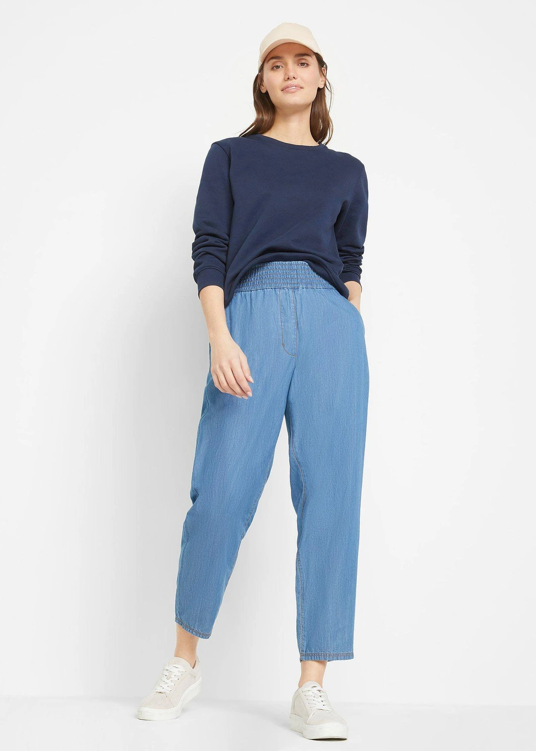 Jean mom taille haute léger, cropped