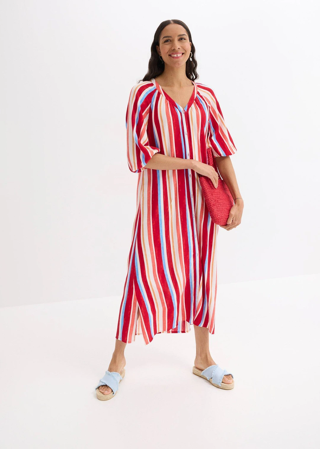 Robe caftan rayée en viscose texturée - 2