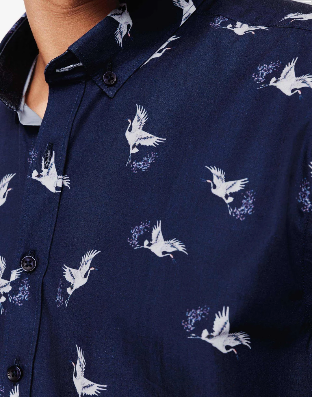IZAC - Chemise casual manches courtes motif oiseaux