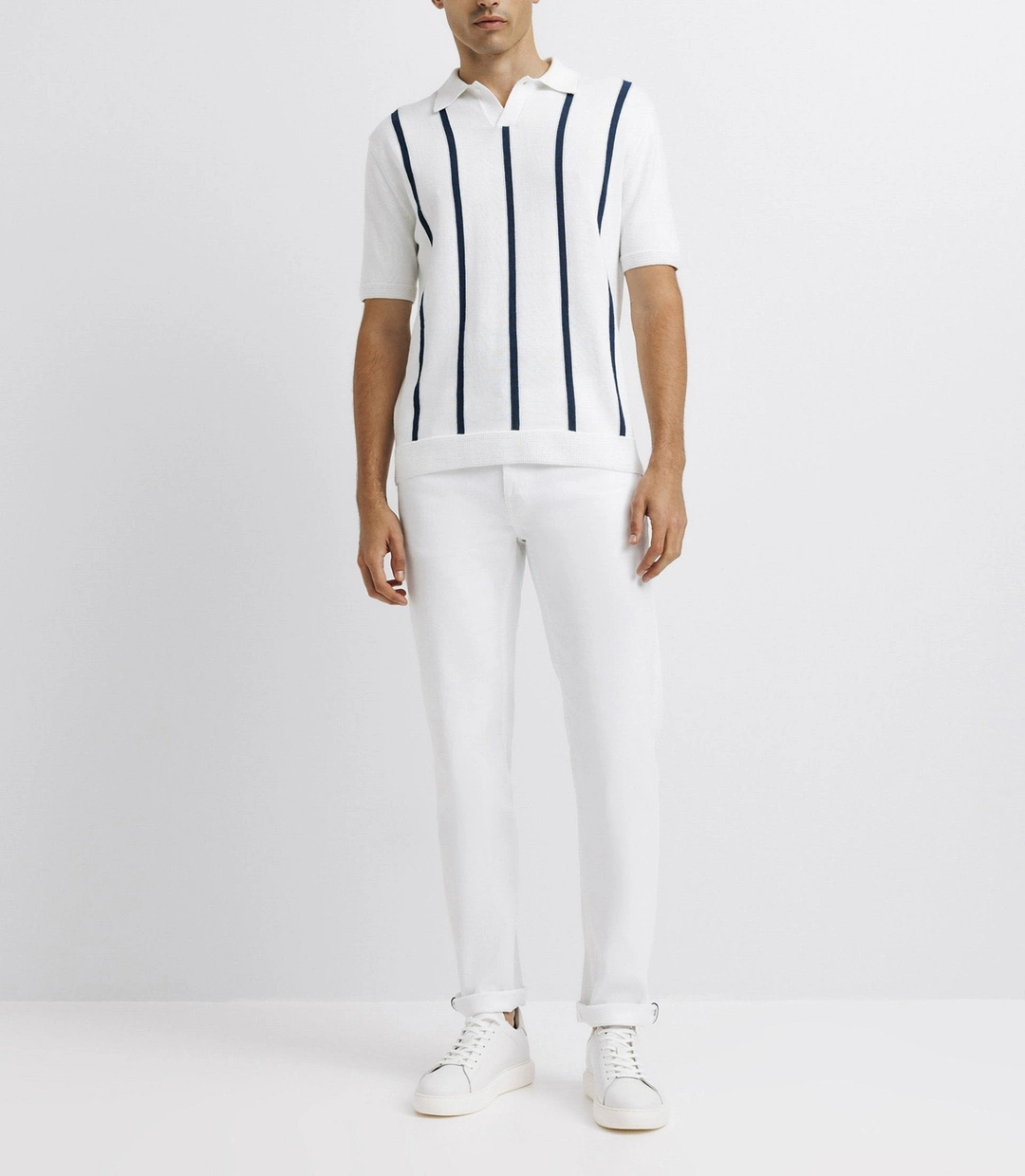 IZAC - Polo rayé en maille blanc