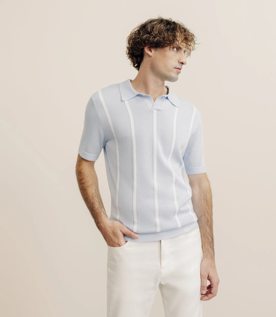 IZAC - Polo en maille à rayures bleu ciel