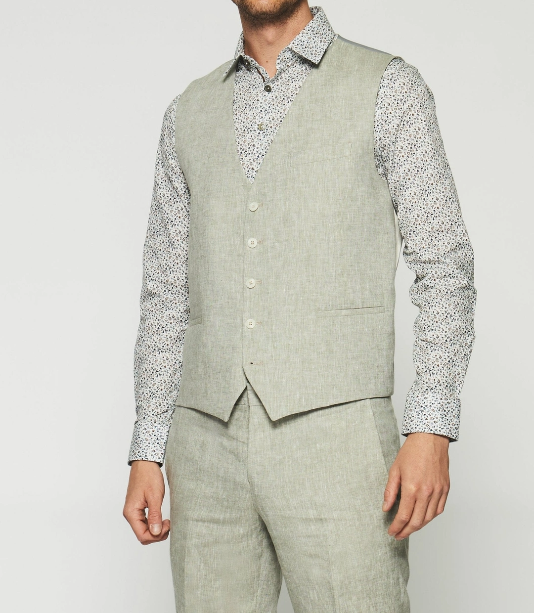 IZAC - Gilet de costume en lin kaki JCELESTE