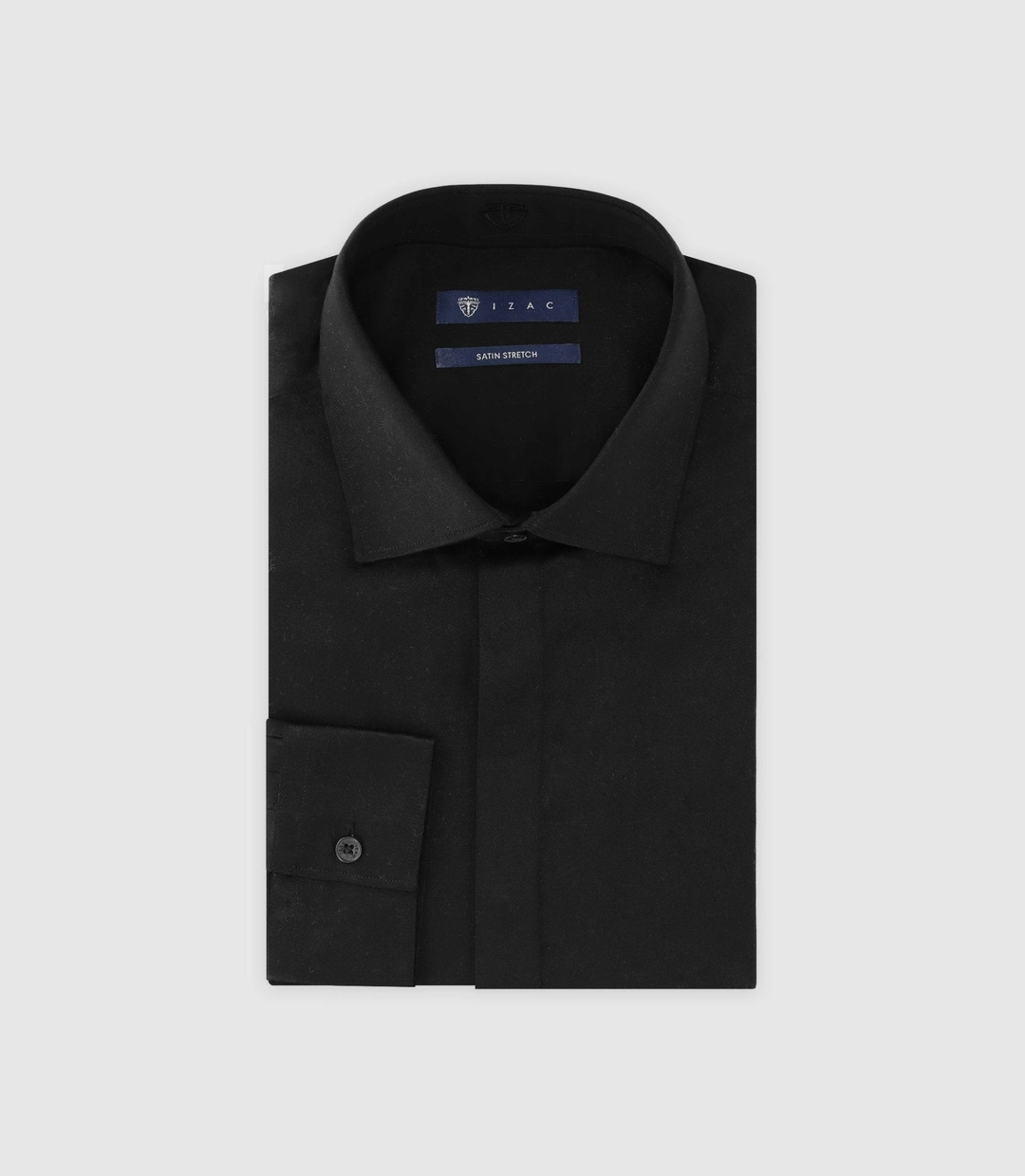 IZAC - Chemise col italien en satin de coton noire