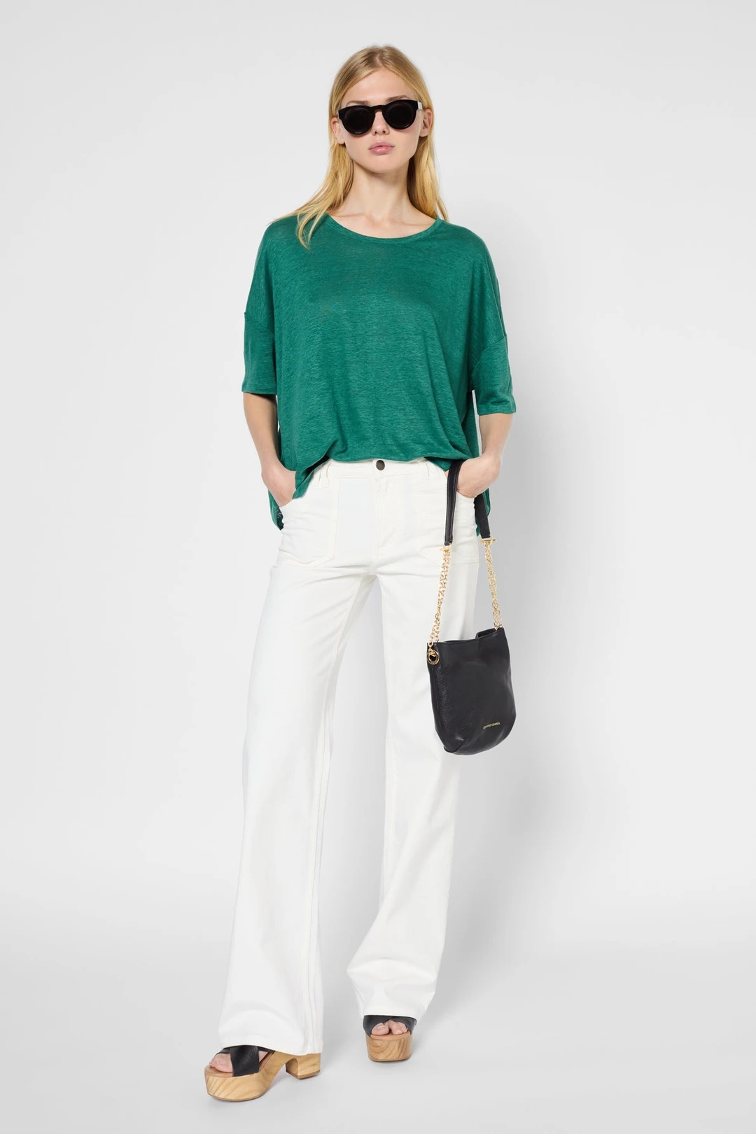 T-shirt large en lin - GALADRIEL - Vert