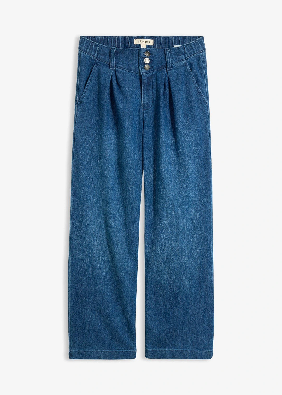 Jean large, taille haute et élastiquée, cropped
