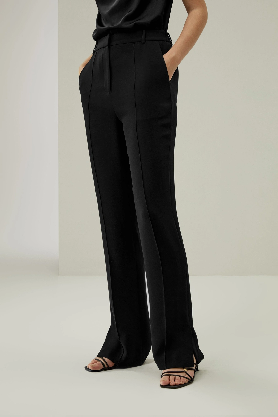 LILYSILK Pantalon Droit Avec Fente Latérale Soie Charmeuse 100 % Style Moderne S'Accorde Avec N'Importe Quelle Tenue Noir 40
