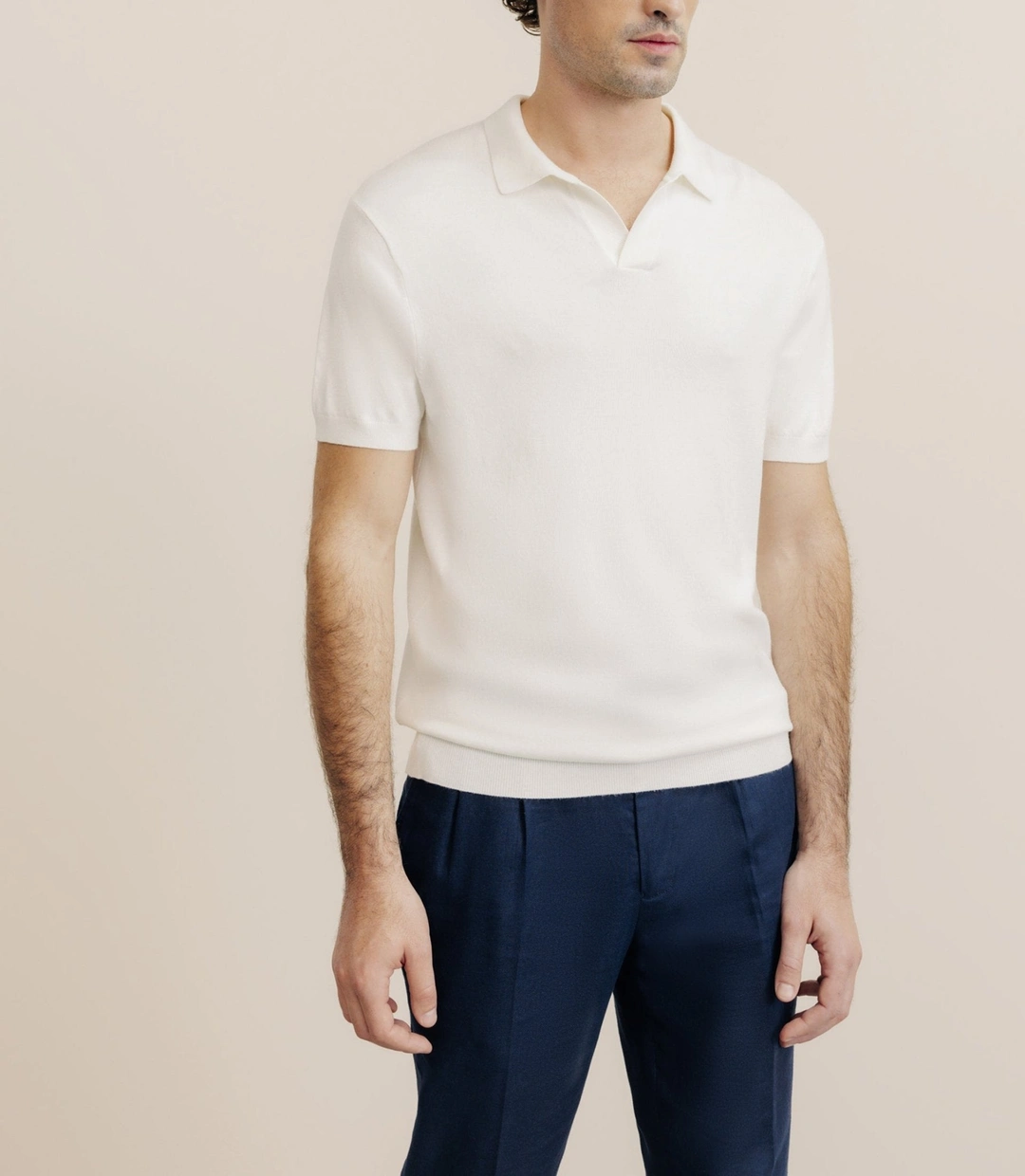 IZAC - Polo col ouvert en maille écru