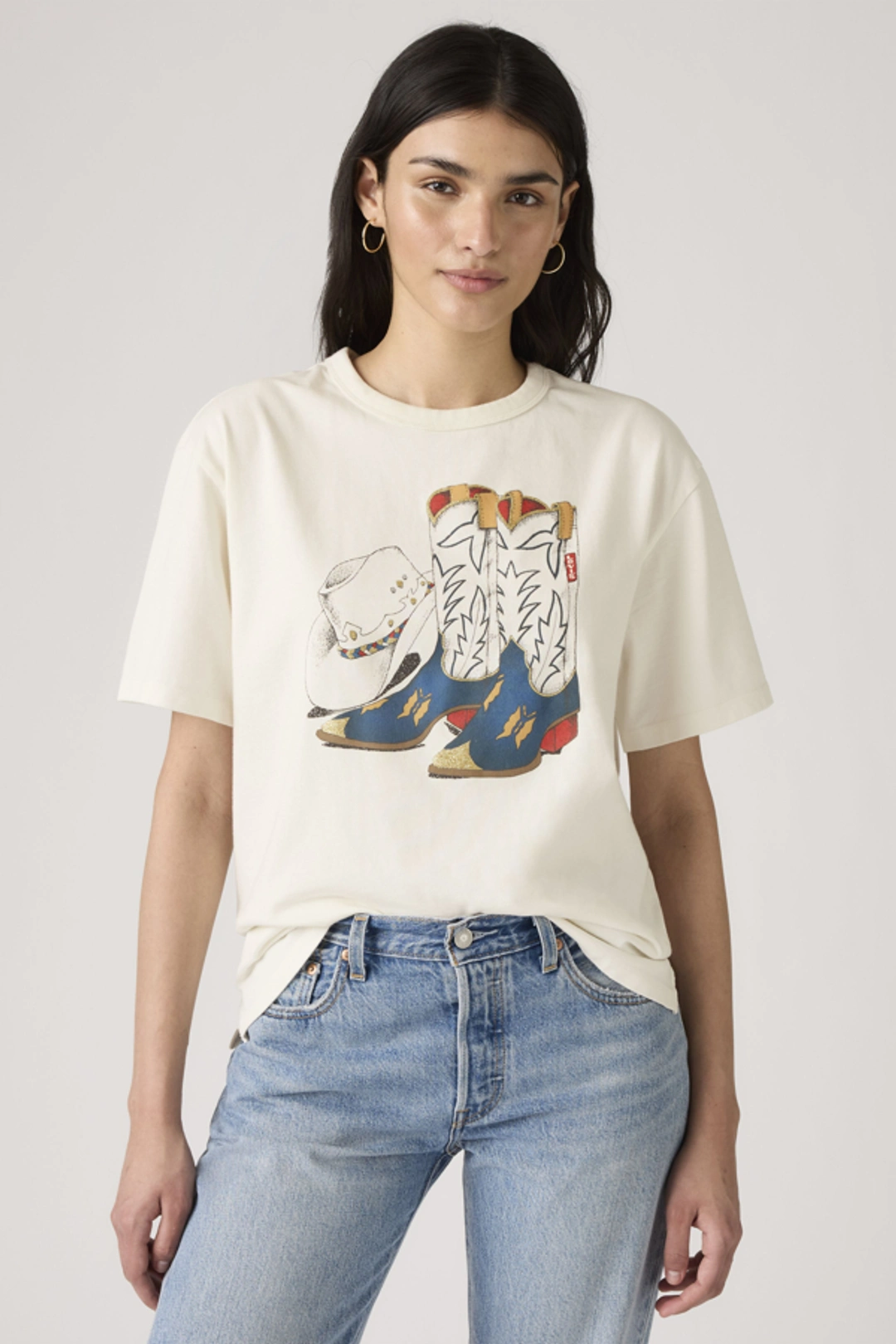 Levi's T Shirt Graphique Tabor - Femme - Blanc / Cowboy Boot And Hat Egret - 2XS