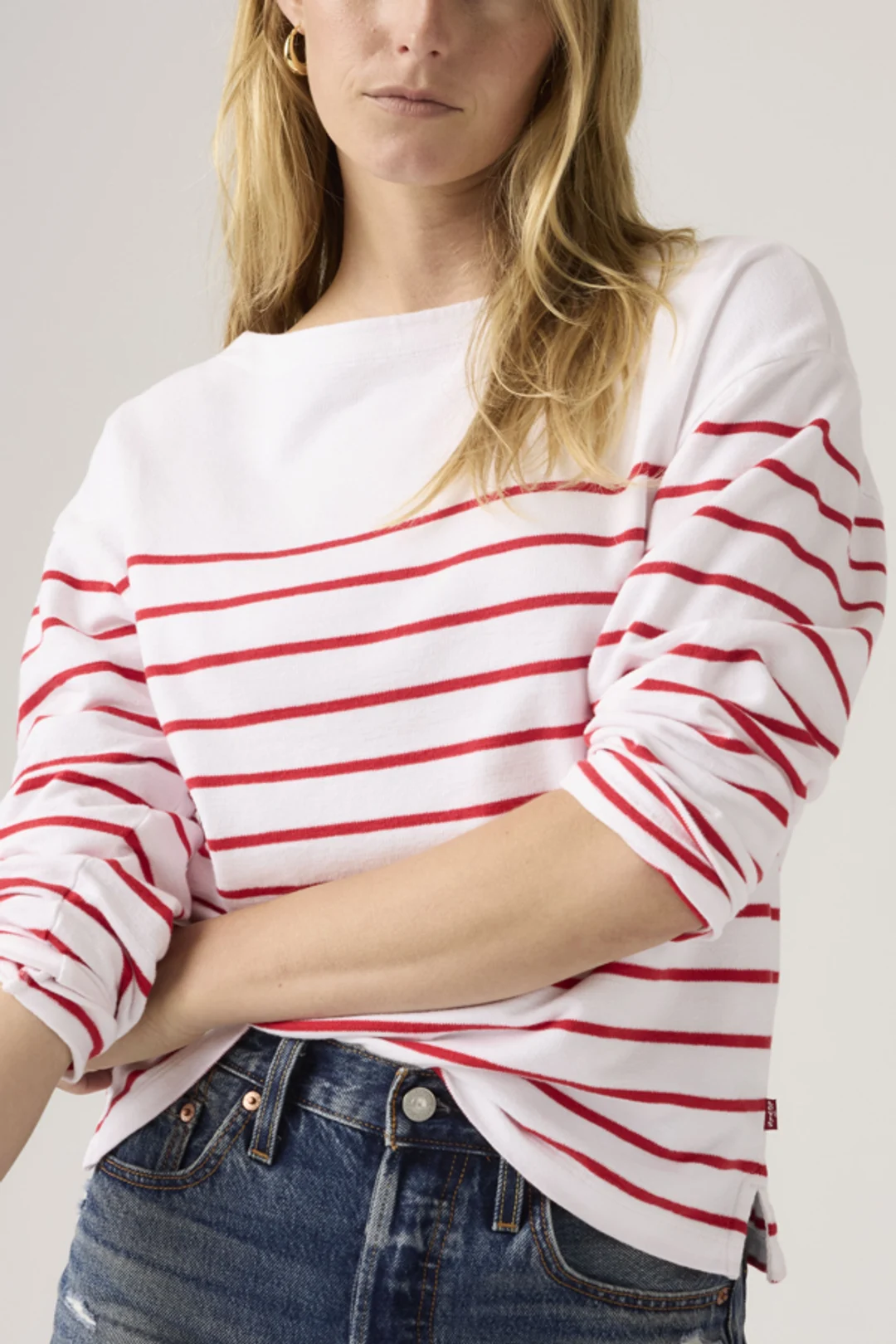 Levi's Haut Marin À Rayures - Femme - Rouge / Magnolia Stripe Egret Anthracite - XS