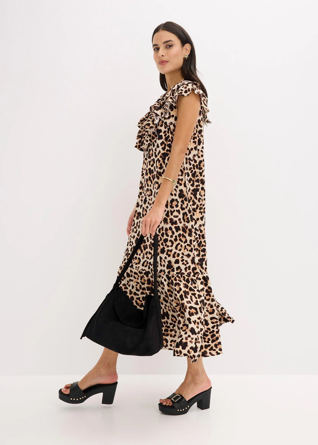 Robe midi avec volants en crêpe texturé - 2
