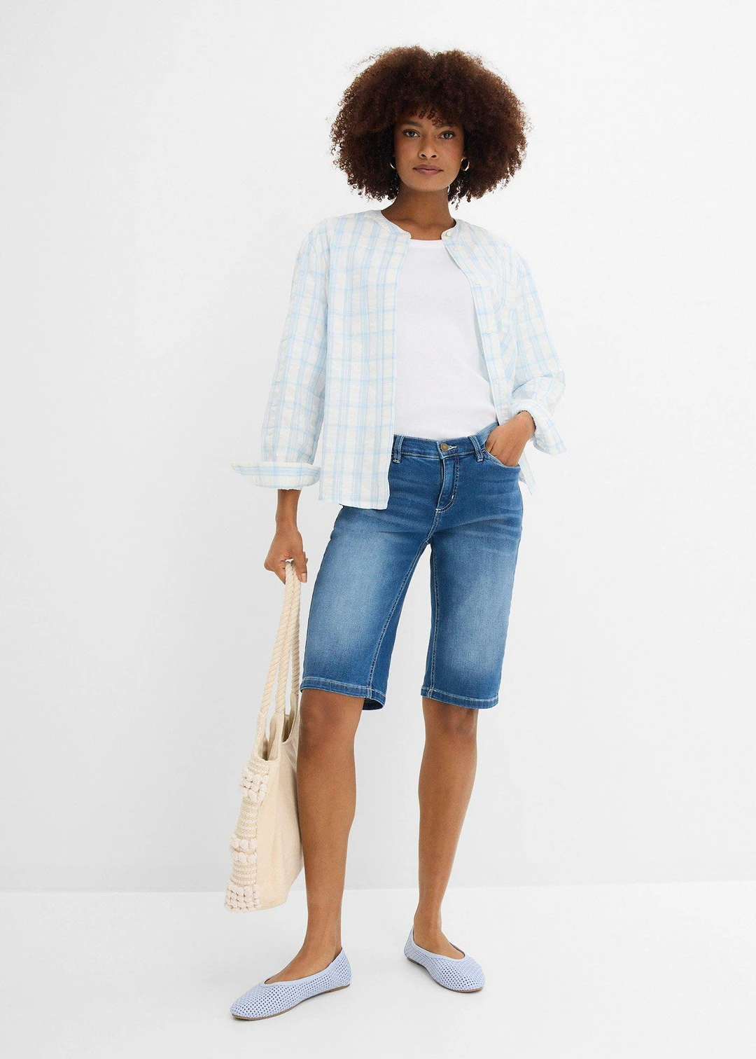 Bermuda en jean extensible, taille mi-haute - 2