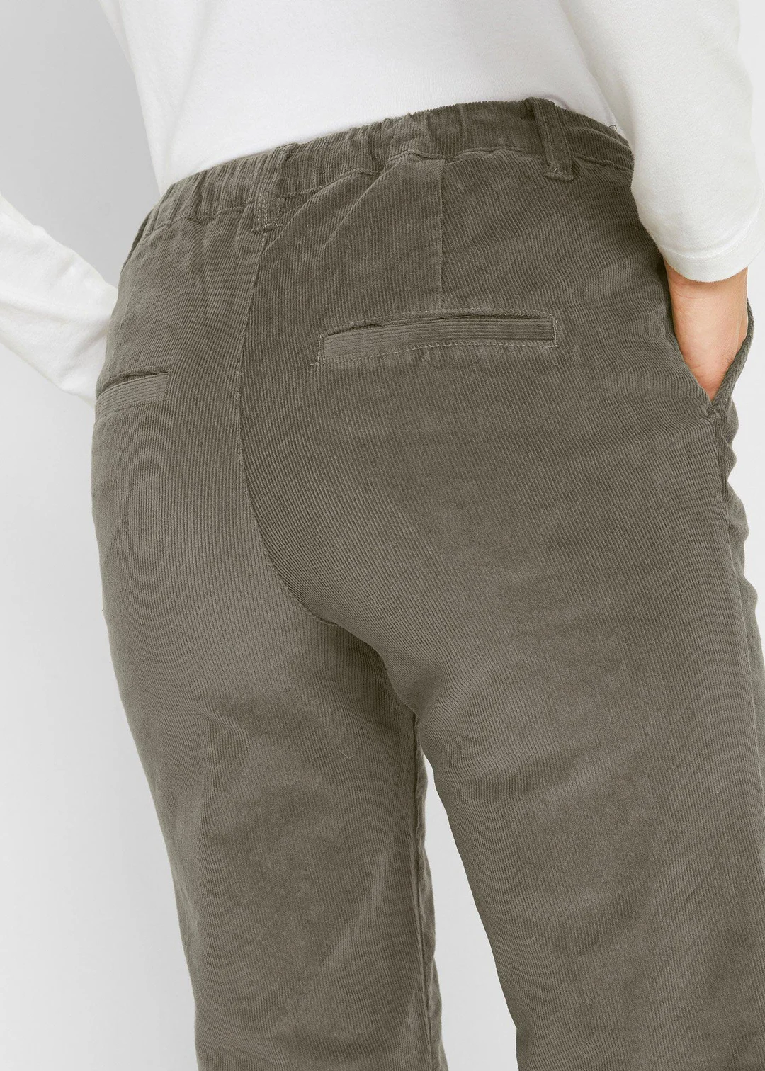 Pantalon en velours côtelé, taille élastiquée - 3