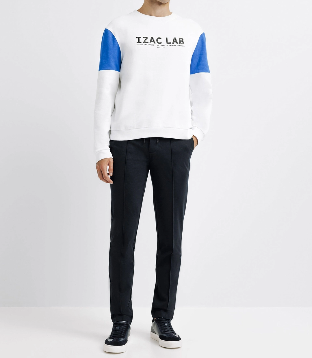 IZAC - Pull sweat bicolore blanc et bleu