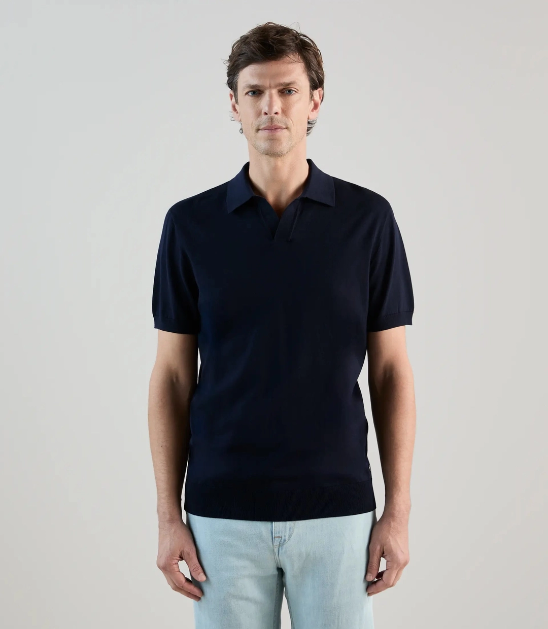 IZAC - Polo col ouvert en maille marine