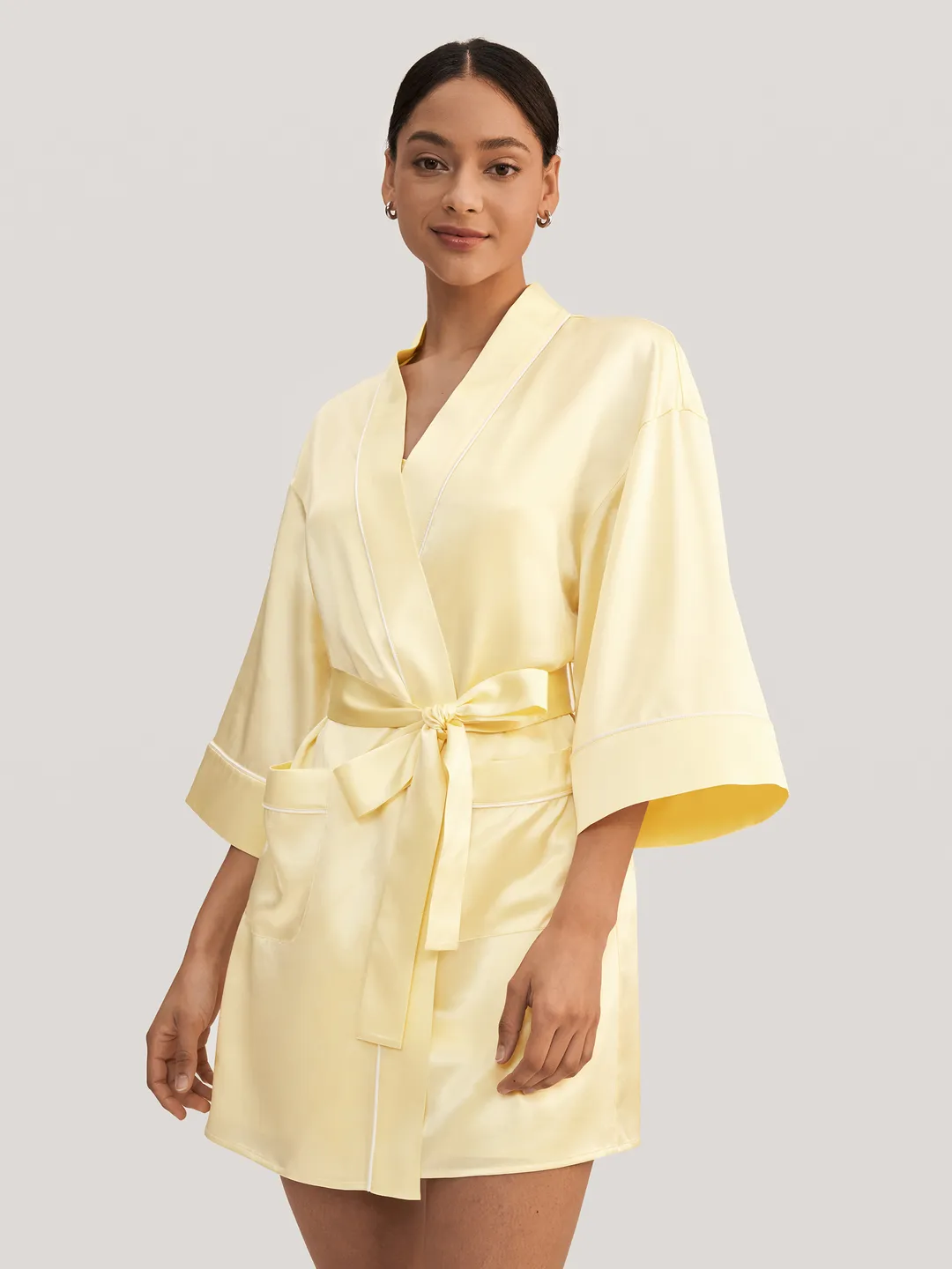 LILYSILK Peignoir En Soie Femme Doré Peignoir Court Soie Golden Cocoon Naturellement Antibactérien L