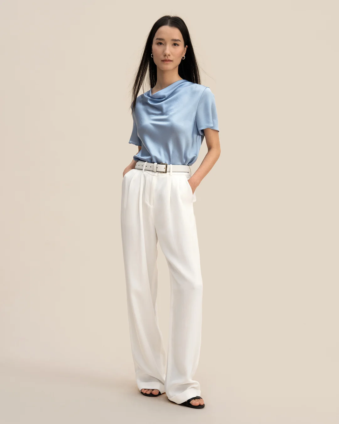 LILYSILK T Shirt En Soie Femme Bleu Ciel Cou De Capot, Ajustement Régulier 100% Soie De Mûrier Super Doux 38