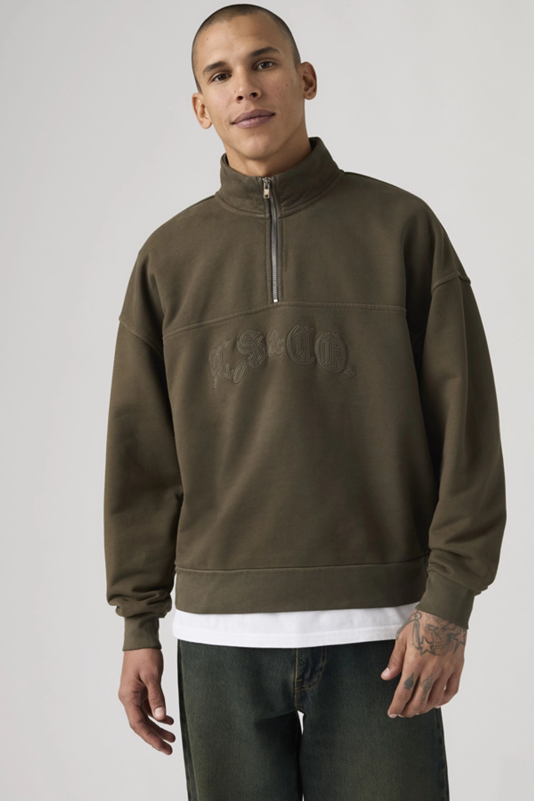 Levi's Sweat Shirt 1/4 Zip Boxy - Homme - Gris / Light Heather Grey - XL