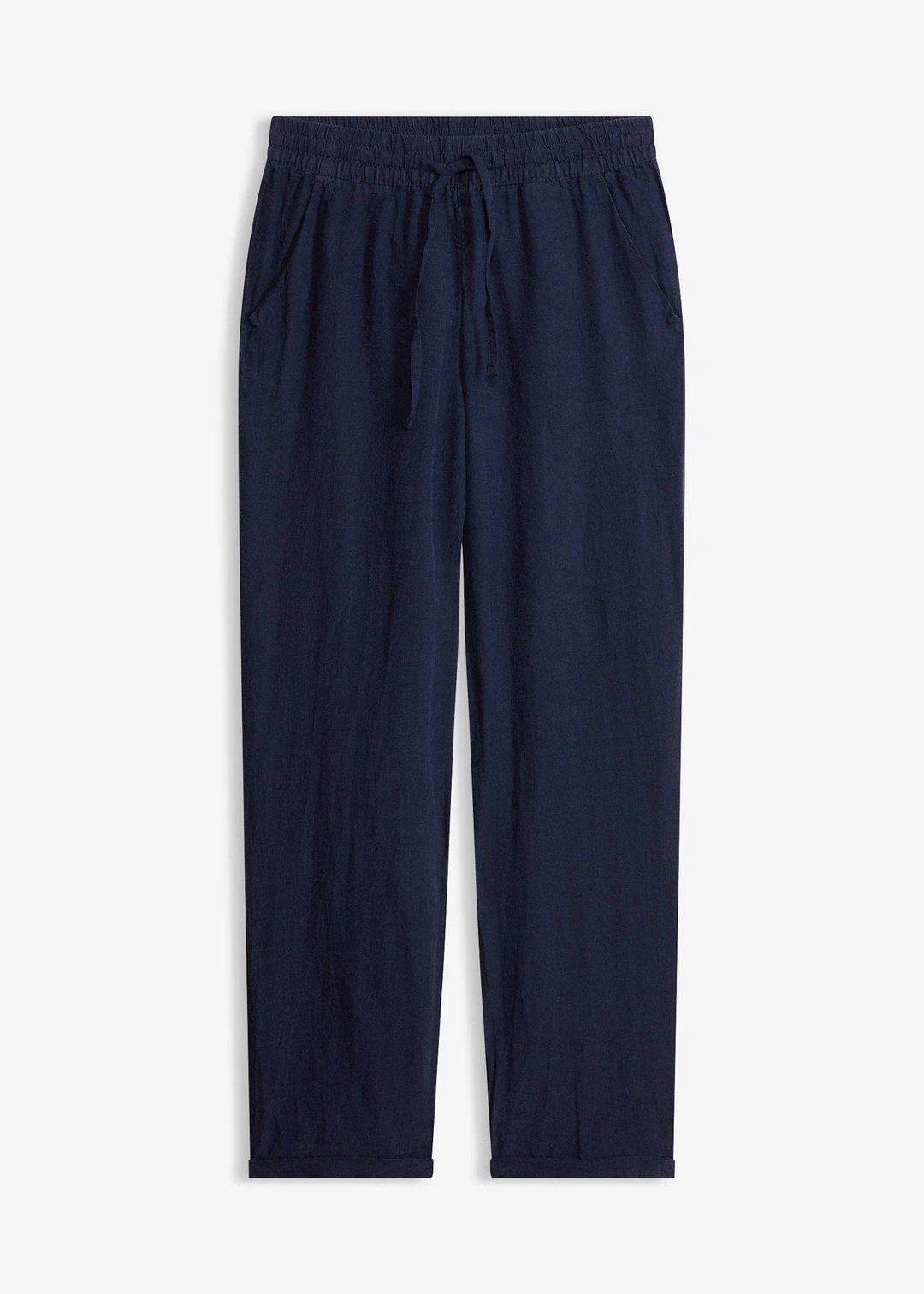 Pantalon en lin mélangé, taille élastiquée