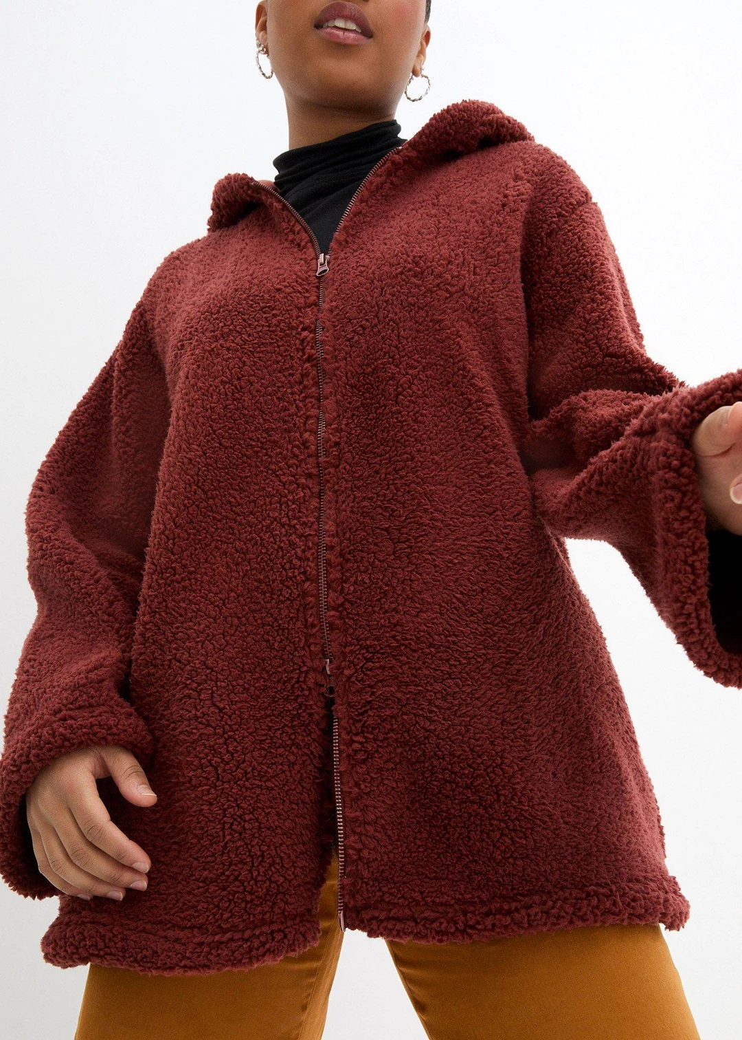 Veste en sherpa coupe trapèze avec fentes latérales - 3
