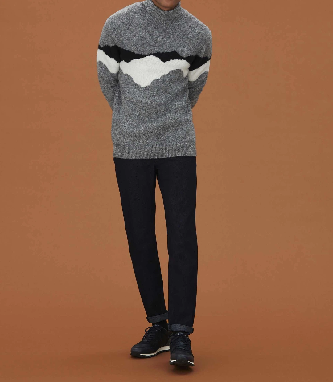 IZAC - Pull col roulé graphique gris ''Ludmila''