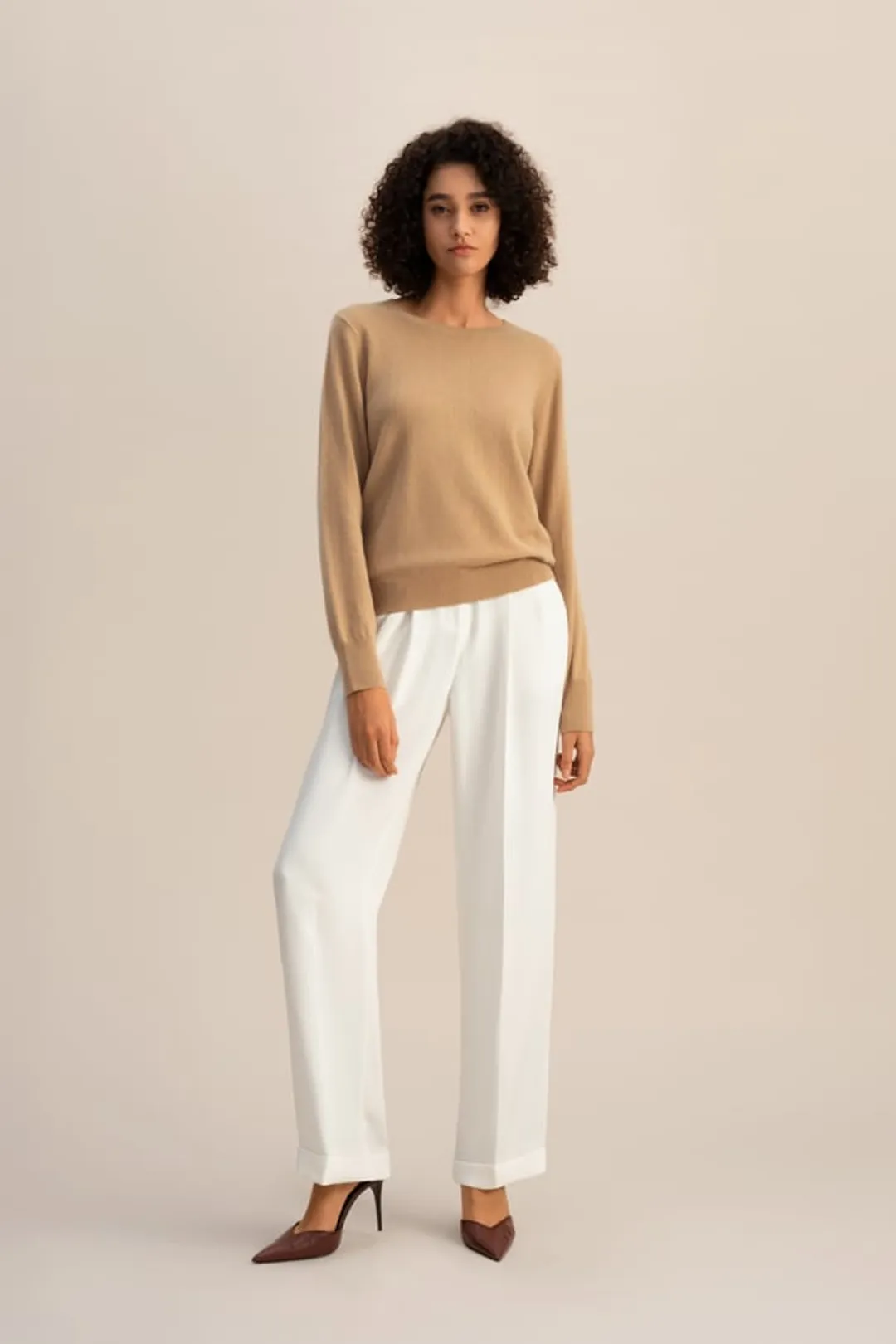 LILYSILK Pull Femme 100% Bébé Cachemire Col Rond Doux Pour La Peau Et Respirant Blanc Naturel