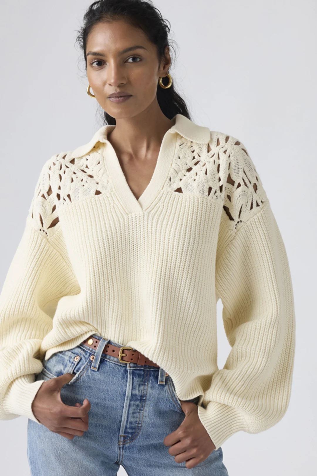 Levi's Pull Polo Maille Crochet Bianca - Femme - Noir / Anthracite Night - XS