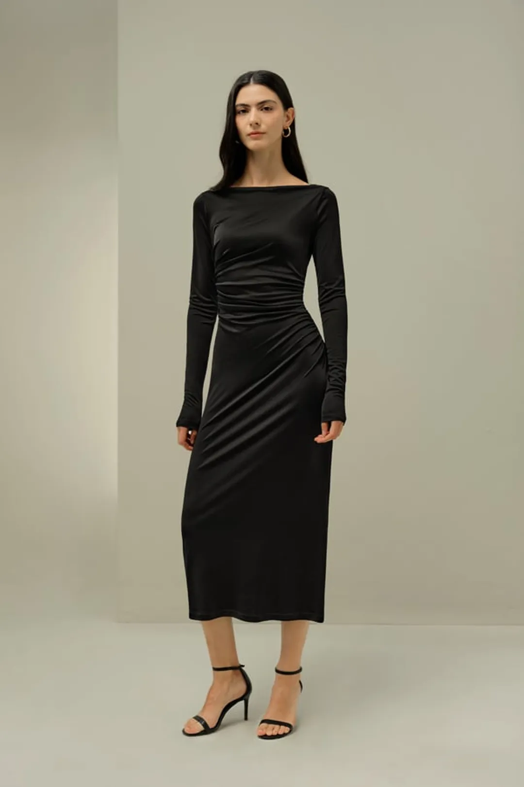 LILYSILK Robe Midi Jersey Soie Noire Élégante Froncée L