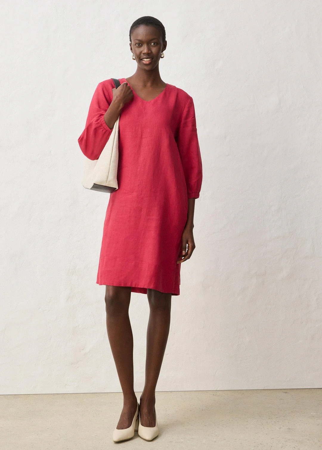 Robe 100 % lin, manches 3/4 - 2