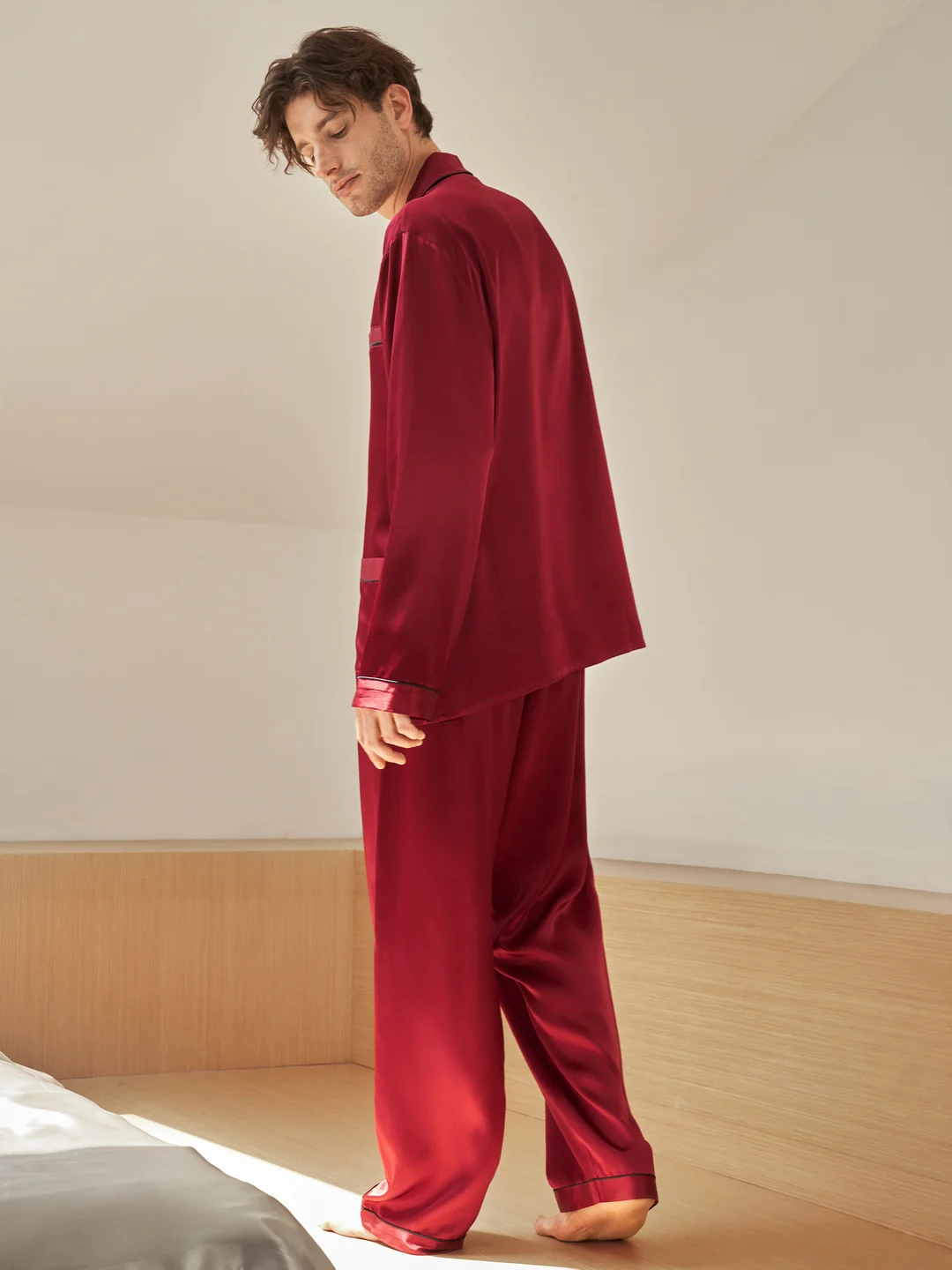 LILYSILK Ensemble pyjama FR soie longue bordure contraste