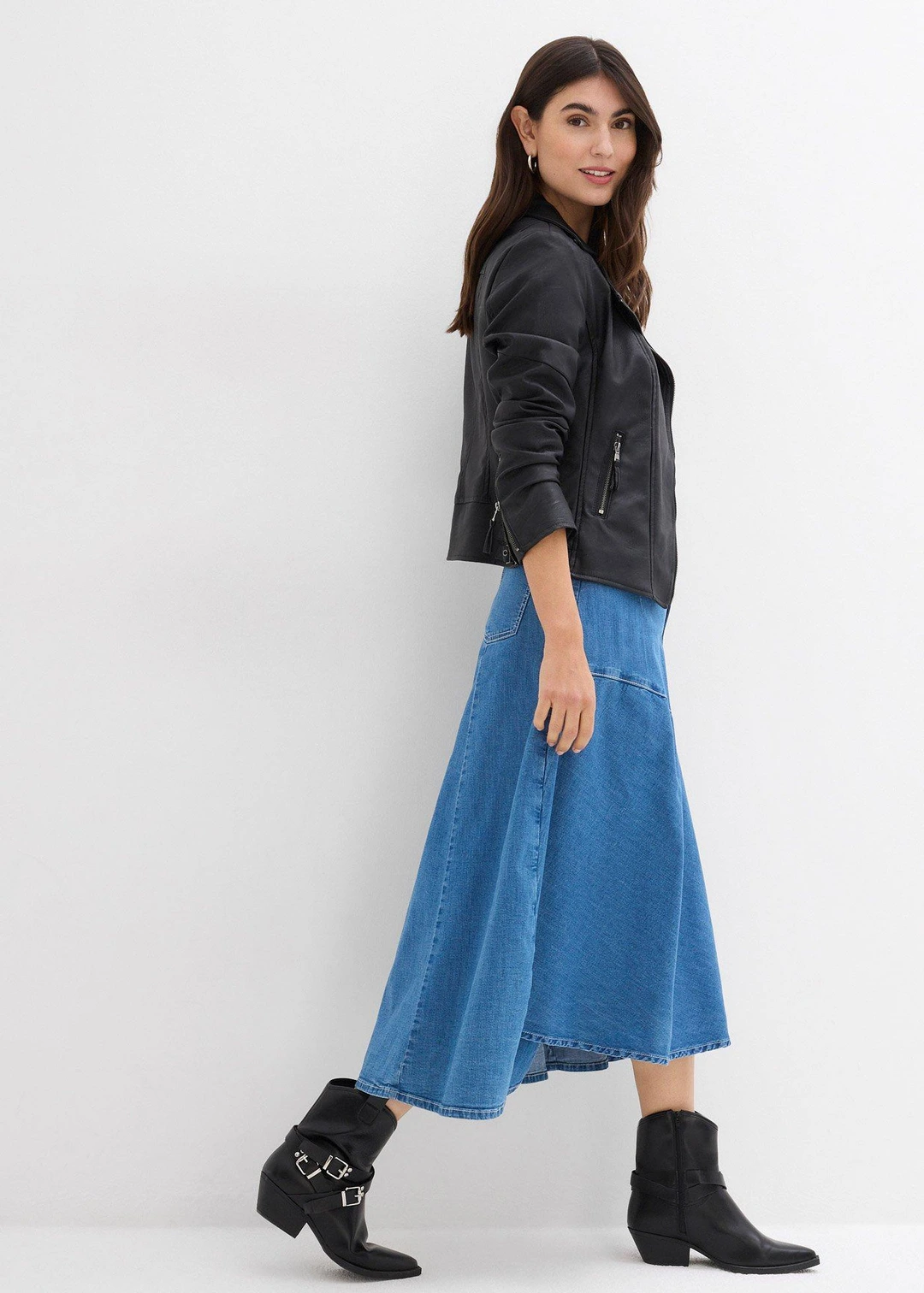 Jupe midi en jean, taille haute - 2