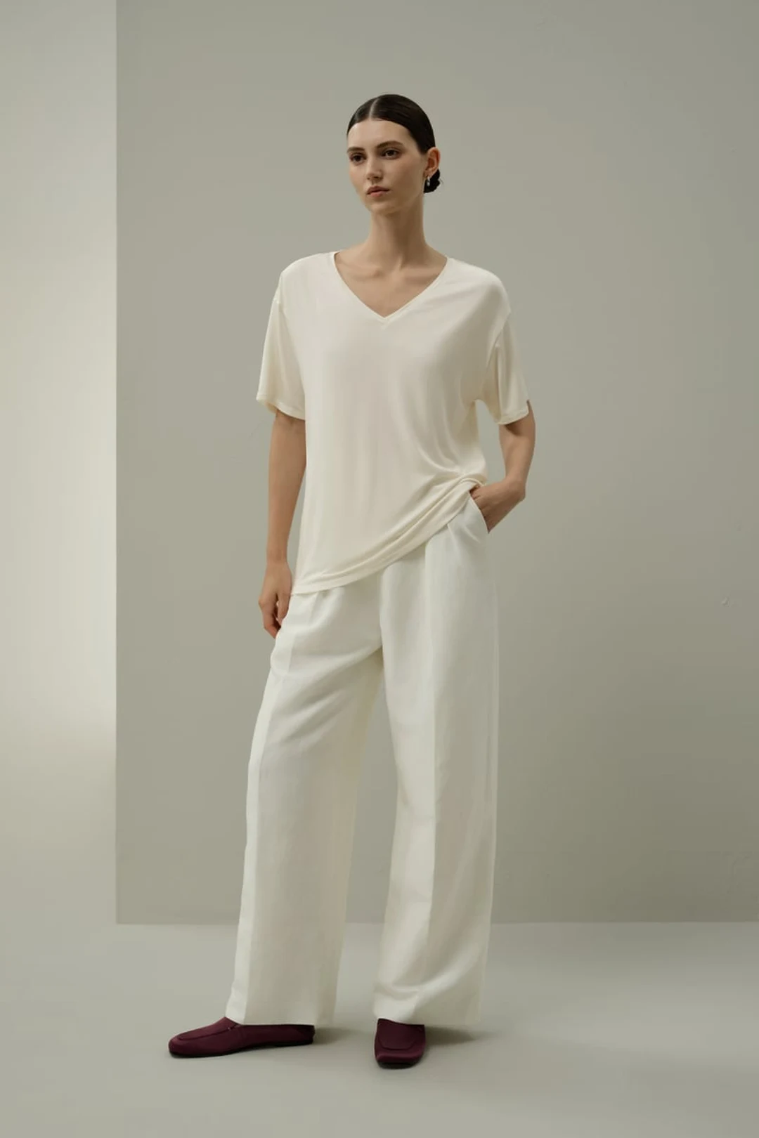 LILYSILK T-shirt Col V Jersey Silk Breeze Noir XL - Doux, Léger, Respirant, Oversize