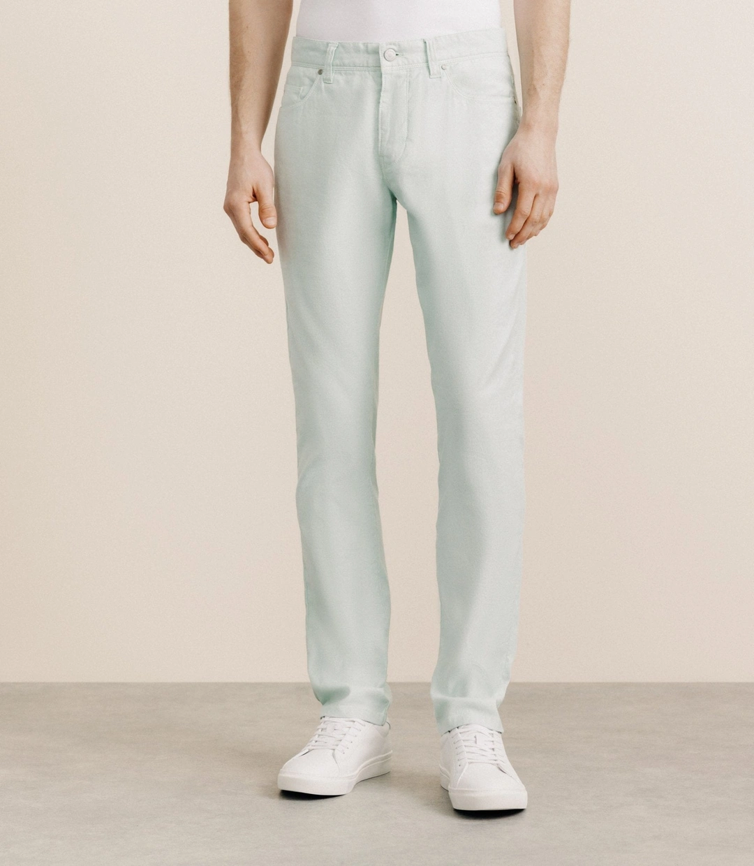 IZAC - Pantalon droit en lin et coton vert