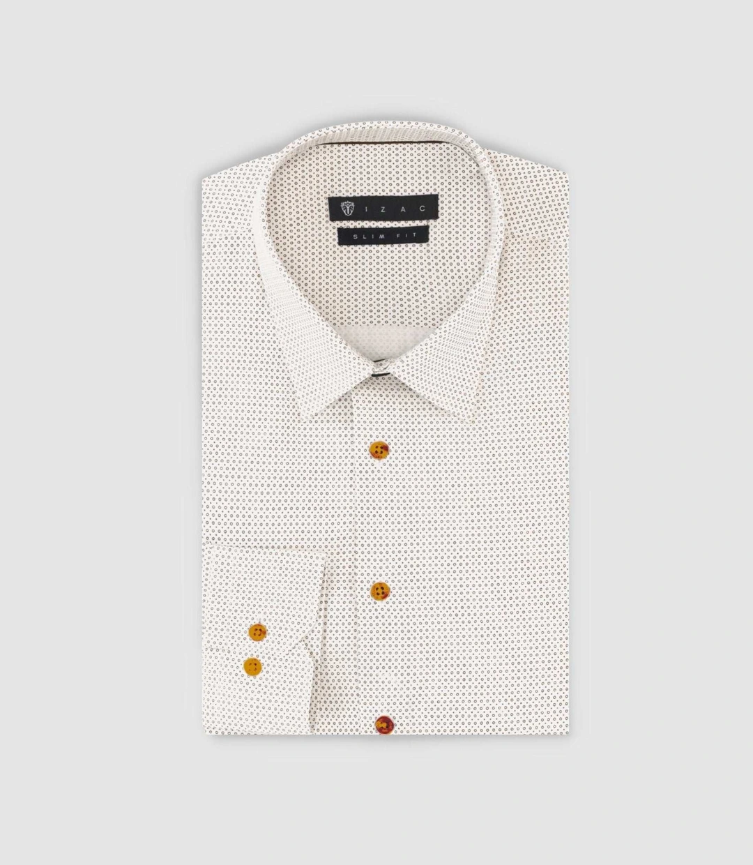 IZAC - Chemise slim imprimée micro motifs beige et camel PERLE