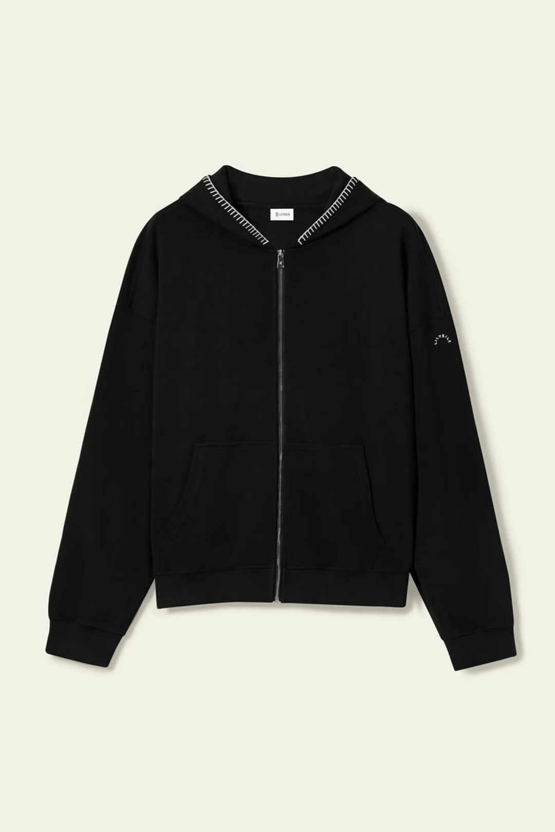 LILYSILK Sweat Seamflow Verge Noir XL Femme - SILKERRY Respirant Douceur Capuche Zippée Oversize