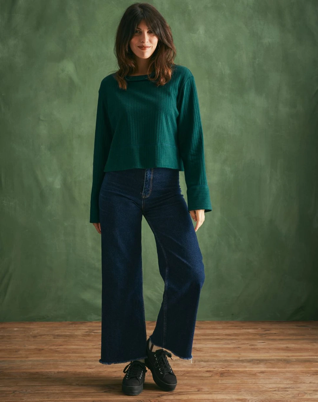 Top laine et coton col montant - Vert cyprès - Lemahieu