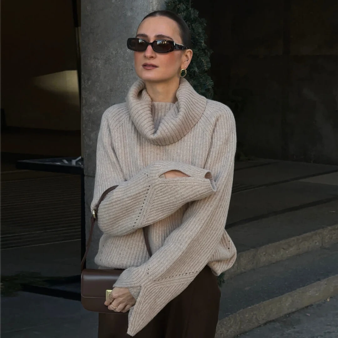 LILYSILK Pull En Laine Femme Chameau Col Roulé, Fentes Aux Poignets 100 % Laine Mérinos S'Adapte Parfaitement À La Vie Quotidienne M