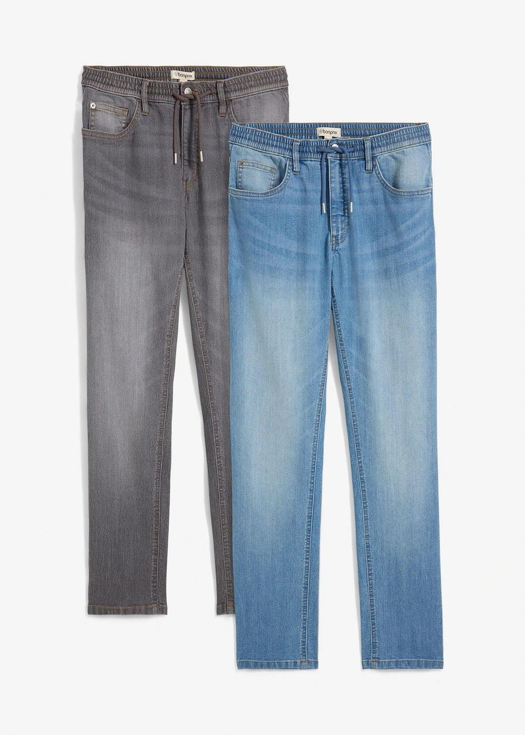 Lot de 2 jeans droits extensibles regular à taille élastiquée