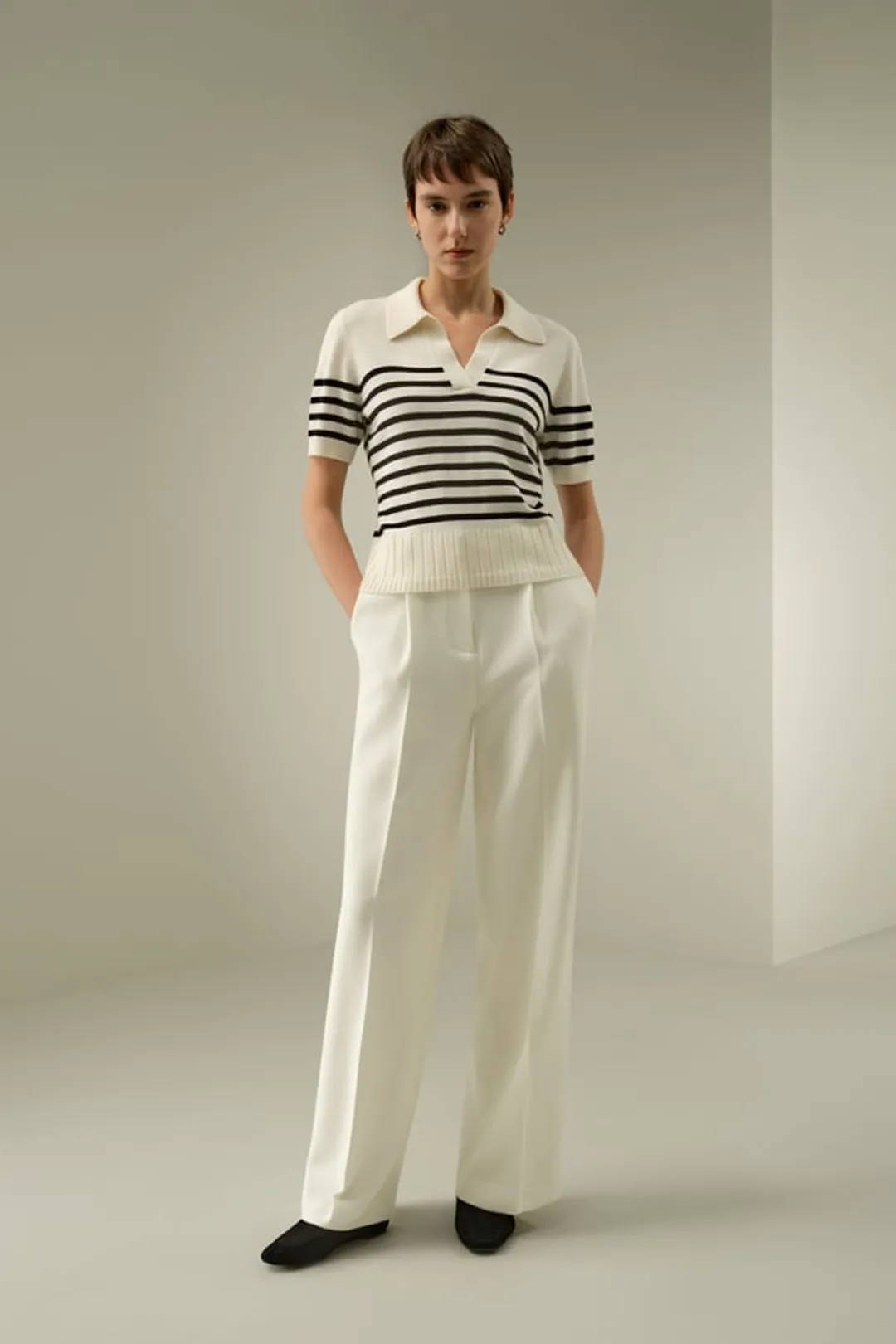 LILYSILK Polo Cachemire Rayé Noir M - Doux, Léger & Chic pour Femme