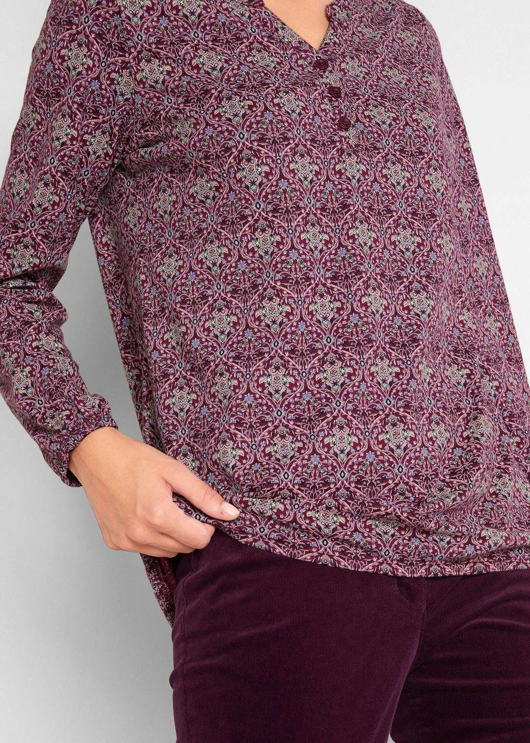 T-shirt manches longues imprimé avec col Henley - 3