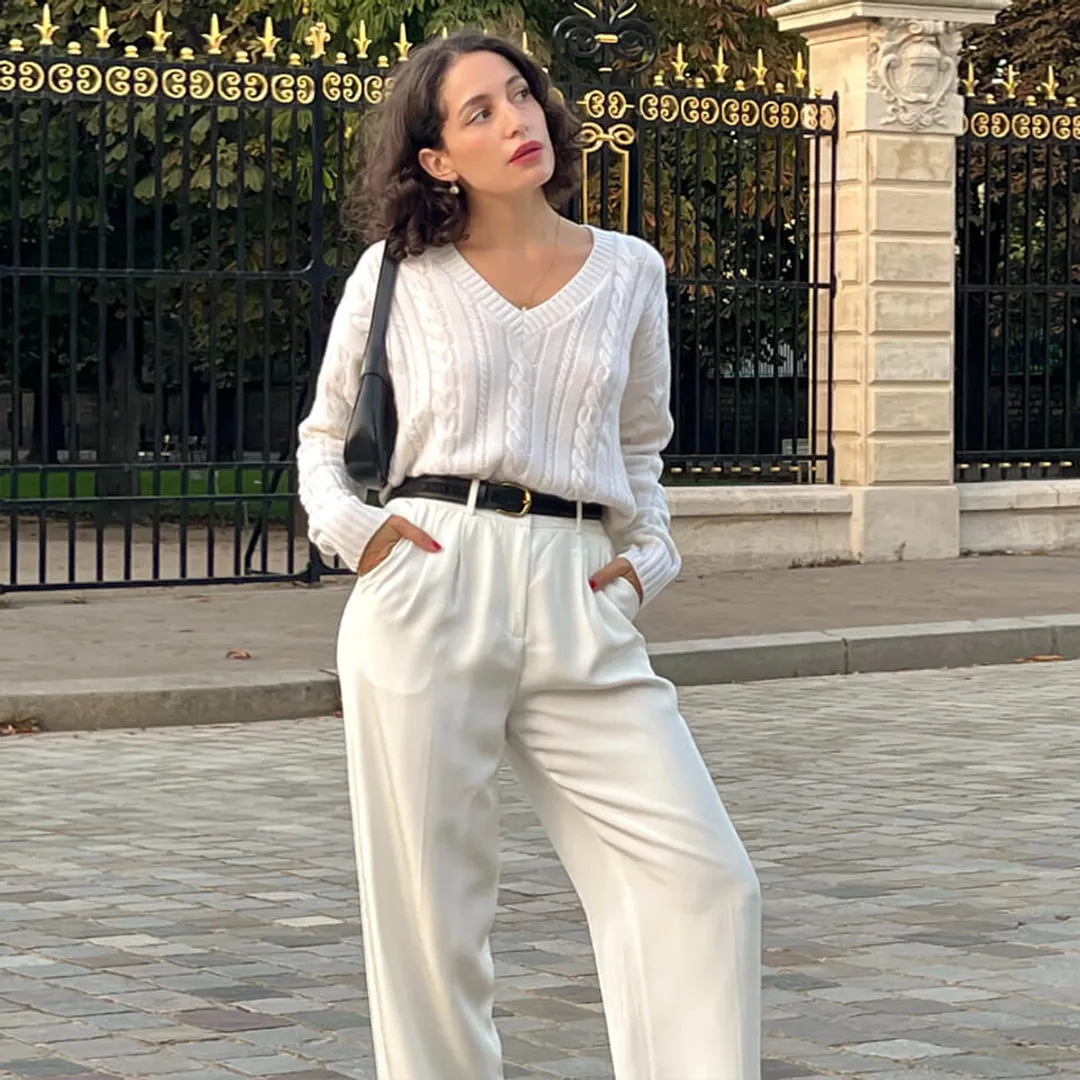 LILYSILK Pull En Laine Femme Blanc Encolure En V Profonde, Style Rétro Laine & Cachemire Mélange Parfait Pour La Chaleur Et La Forme S
