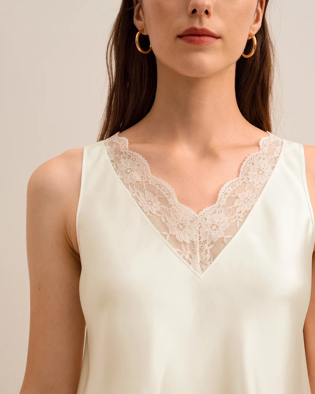 LILYSILK Débardeur Soie, V-Cou Avec Dentelle, Ultra-Douce Et Luxueuse, Soie De Mûrier, Sans Produits Chimiques Nocifs